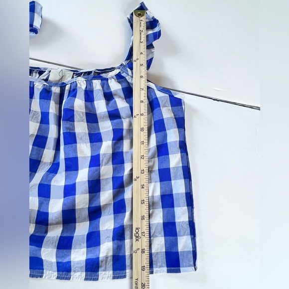 Blue Checkered Ruffle Sleeve Top - Picture 4 of 6